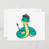 Schlange als Maler mit Pinsel Postkarte (Vorne/Hinten)