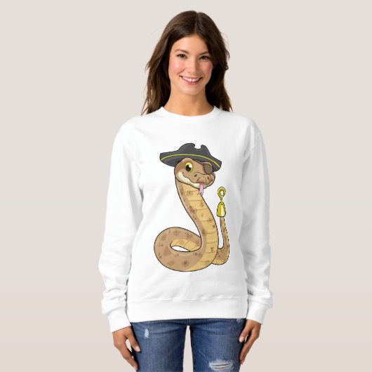Schlange als Pirate mit Hakenhand und Augenpflaste Sweatshirt (Vorne ganz)