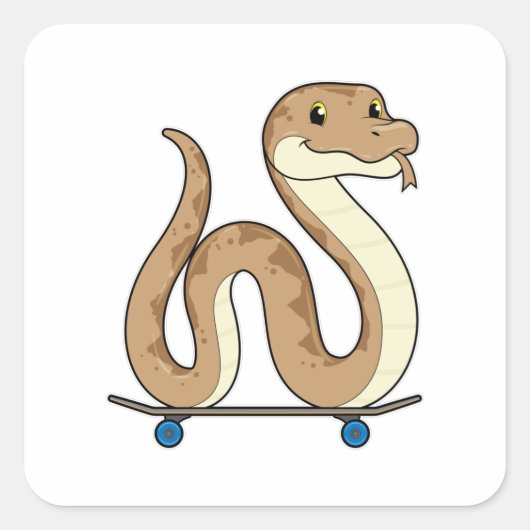 Schlange als Skater mit Skateboard Quadratischer Aufkleber (Vorderseite)