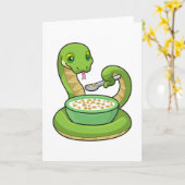 Schlange beim Essen mit Muesli Karte (Gelbe Blume)