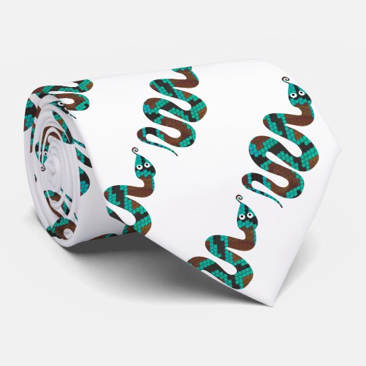 Schlange Braun und Aquamarine Silhouette Krawatte (Gerollt)