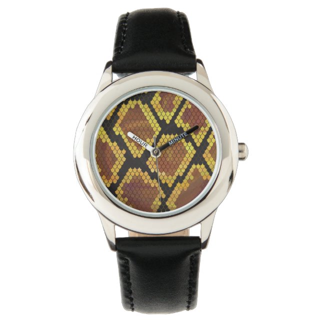 Schlange Brown und Gold Print Armbanduhr (Vorderseite)