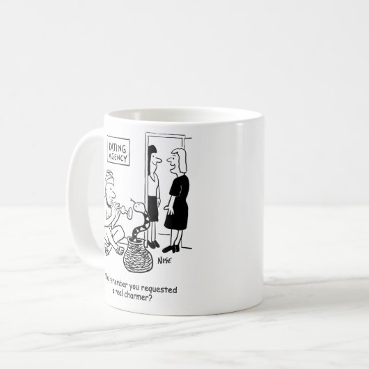 Schlange Charmer bei der Verabredet Agentur. Funny Kaffeetasse (Vorderseite Links)