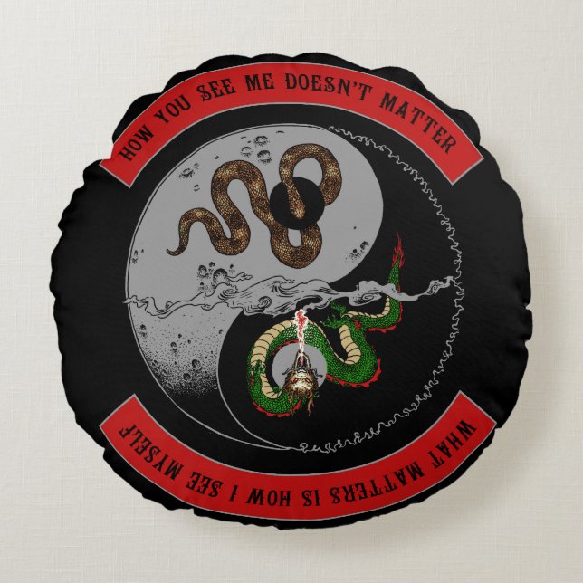 Schlange/Drache Ying/Yang-Symbol-rundes Kissen (Vorderseite)