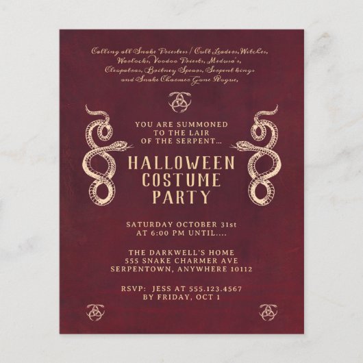 Schlange Erwachsene Halloween-Party Burgundy Flyer (Vorne)