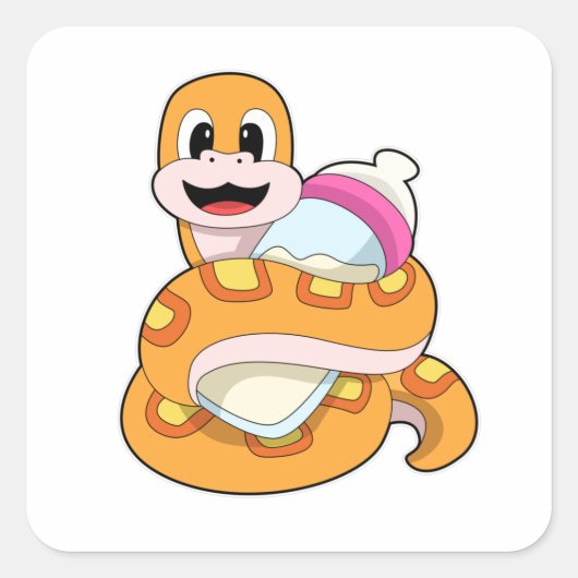 Schlange mit Babyflasche Quadratischer Aufkleber (Vorderseite)