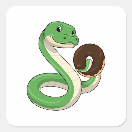 Schlange mit Donut Quadratischer Aufkleber (Vorderseite)