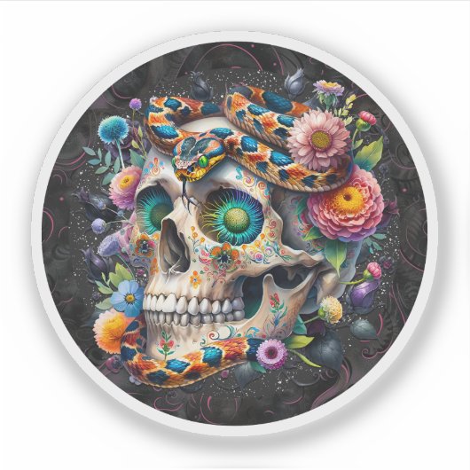 Schlange mit floraler Schnürstickerchen Aufkleber (Vorderseite)