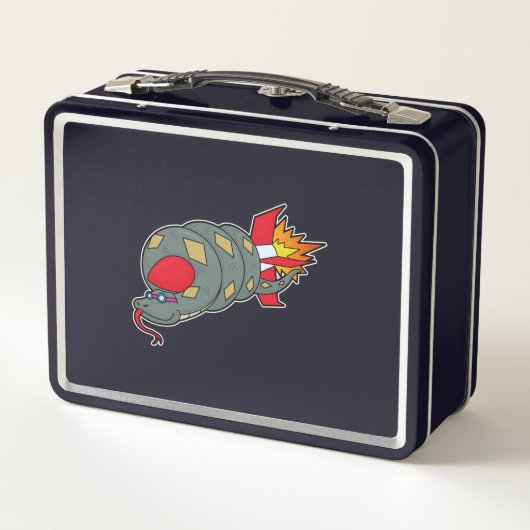 Schlange mit Rakete Metall Brotdose (Rückseite)