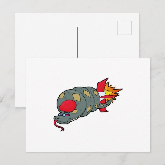 Schlange mit Rakete Postkarte (Vorne/Hinten)