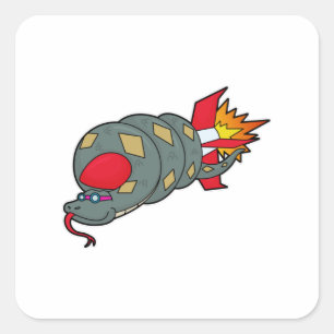 Schlange mit Rakete Quadratischer Aufkleber