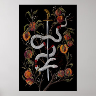Schlange mit Schwert und Pfirsichen Dark Academia Poster
