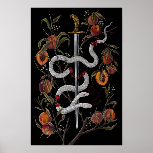 Schlange mit Schwert und Pfirsichen Dark Academia  Poster (Vorne)