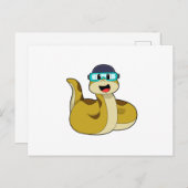 Schlange mit Schwimmbrille Postkarte (Vorne/Hinten)