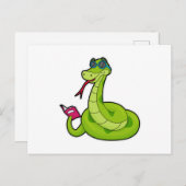 Schlange mit Sonnenbrille & Buch Postkarte (Vorne/Hinten)