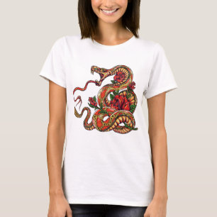 Schlange mit Tätowierung der Rose T-Shirt