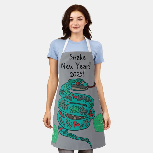 Schlange Neues Jahr 2025! All-Over-Druck Schürze (Getragen)