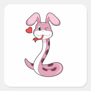 Schlange Rabbit Herz Quadratischer Aufkleber