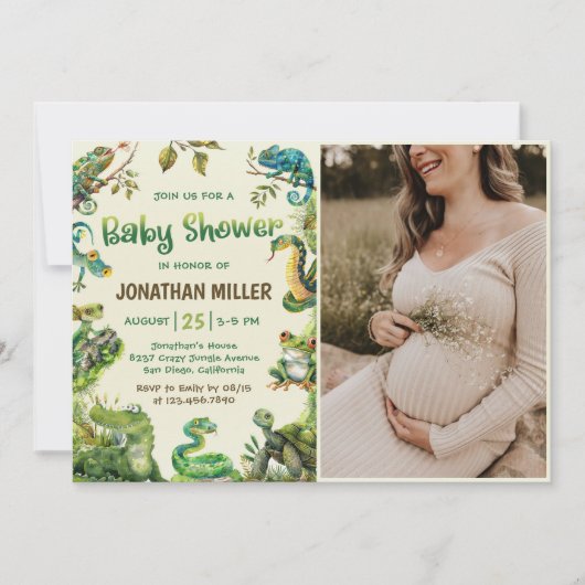 Schlange Reptile Baby Dusche Foto Einladung (Vorderseite)