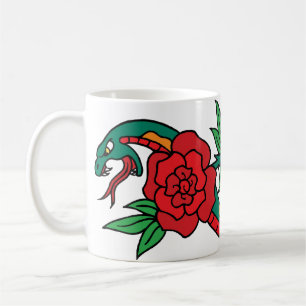 Schlange Rund um die Rote Rose Schlange Kaffeetasse