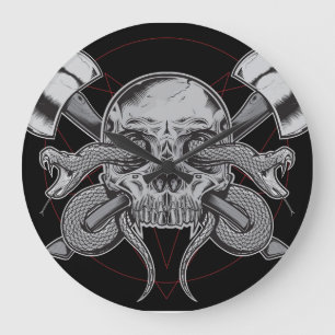 Schlange, Schädel-Uhr, mit ÄXTEN Große Wanduhr