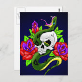 Schlange, Schädel und Rose Postkarte (Vorne/Hinten)