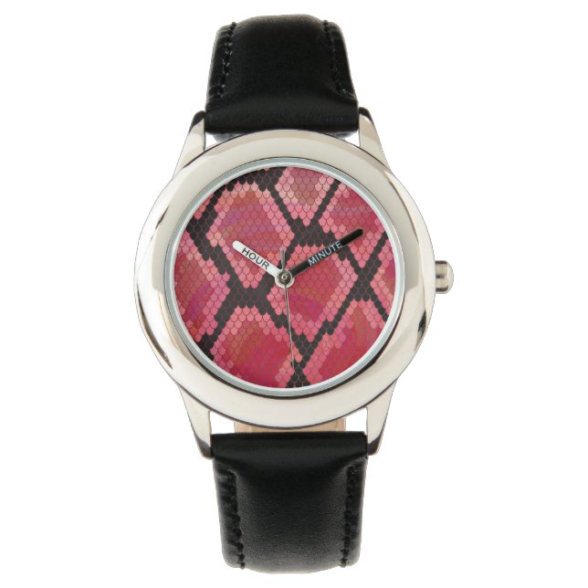 Schlange Schwarz und Rot Print Armbanduhr (Vorderseite)