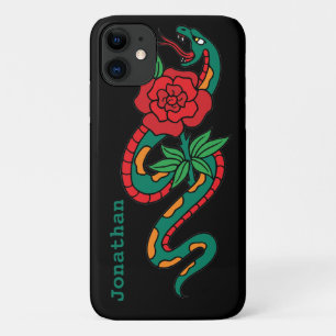 Schlange ummantelt um eine Rote Rose, Tattoo Art iPhone 11 Hülle