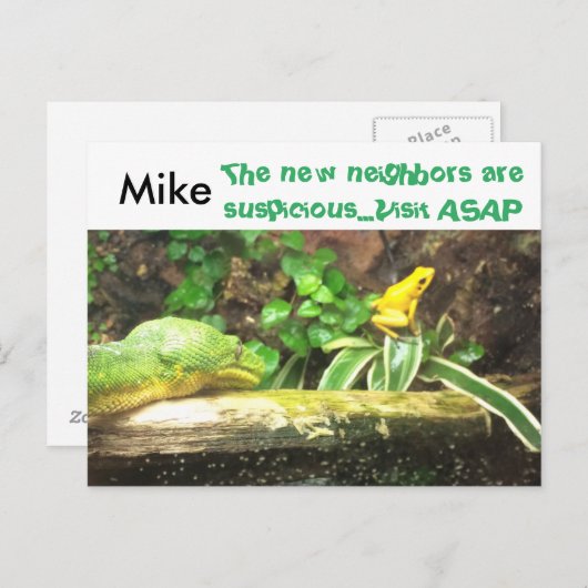 Schlange und Frosch witzige neue Adresskarten Ankündigungspostkarte (Vorne/Hinten)