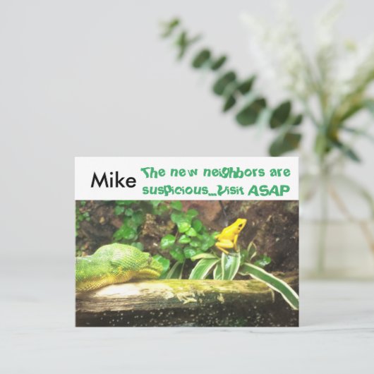 Schlange und Frosch witzige neue Adresskarten Ankündigungspostkarte (Stehend Vorderseite)