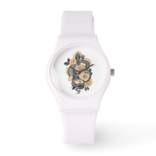 Schlange und Gelbe Rosen Armbanduhr