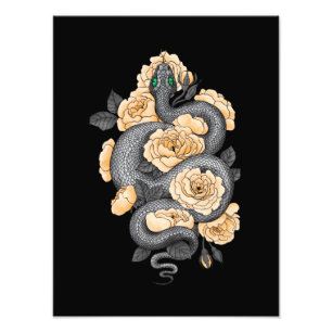 Schlange und Gelbe Rosen Fotodruck