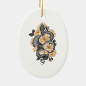 Schlange und Gelbe Rosen Keramik Ornament (Hinten)