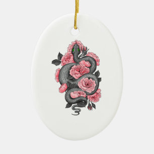 Schlange und Rose Keramik Ornament