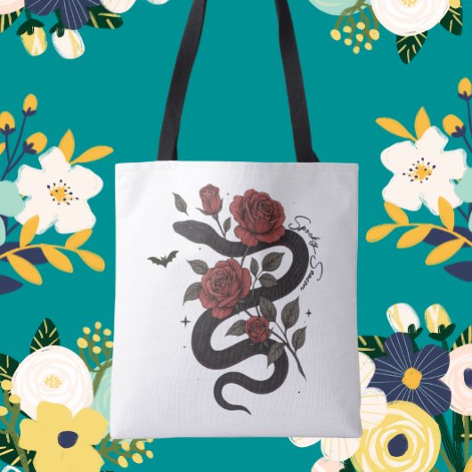 Schlange und Rose Tote Tasche - gotisches Blumende