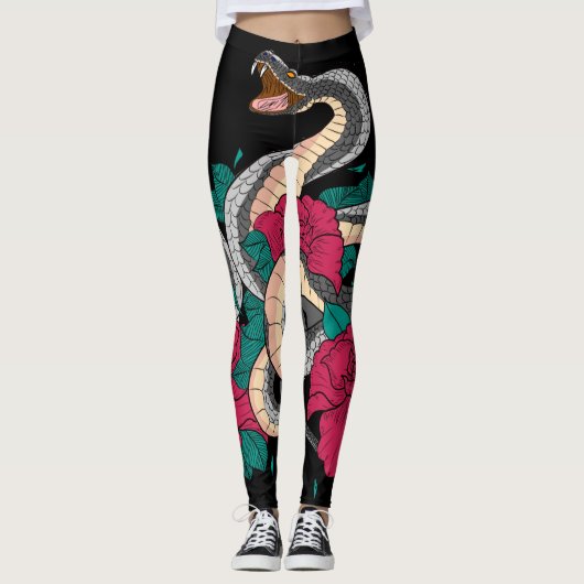 Schlange und Rote Rose Leggings (Vorderseite)