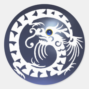 SCHLÄNGELN Sie SICH DRACHEN, Weiß, blauer Saphir Runder Aufkleber