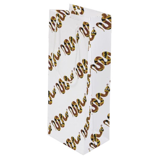 Schlangen-Braun- und Gold-Silhouette Geschenktüte Für Weinflaschen (Vorderseite Schrägansicht)