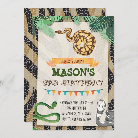 Schlangen-Geburtstags-Party Einladung (Vorne/Hinten)
