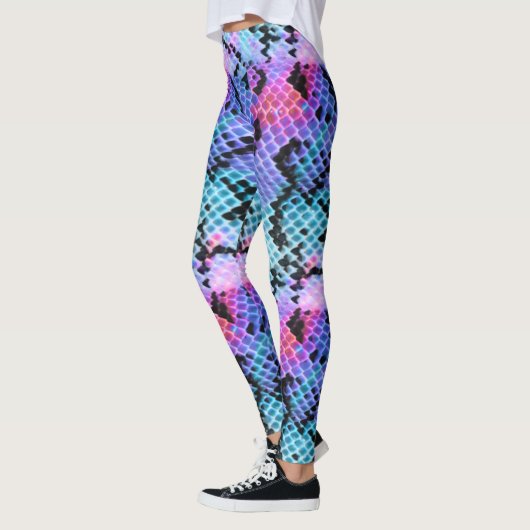 Schlangen-Haut-Rosa-lila blauer bunter Regenbogen Leggings (Links)