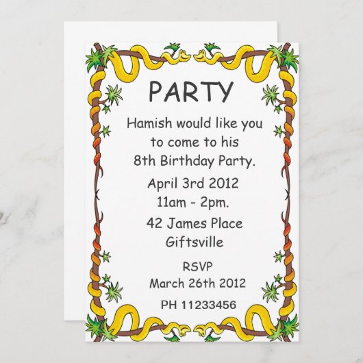 Schlangen-Party Einladung (Vorne/Hinten)
