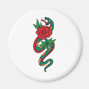 Schlangen-Tattoo um eine rote Rose gewickelt Magnet
