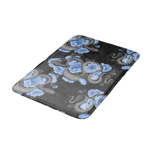 Schlangen und blaue Rose Badematte (Schrägansicht)