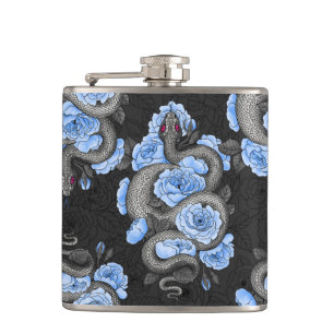 Schlangen und blaue Rose Flachmann