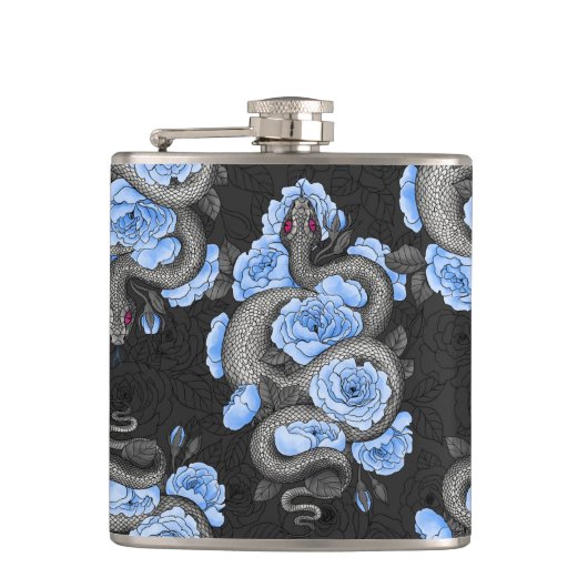 Schlangen und blaue Rose Flachmann (Vorderseite)