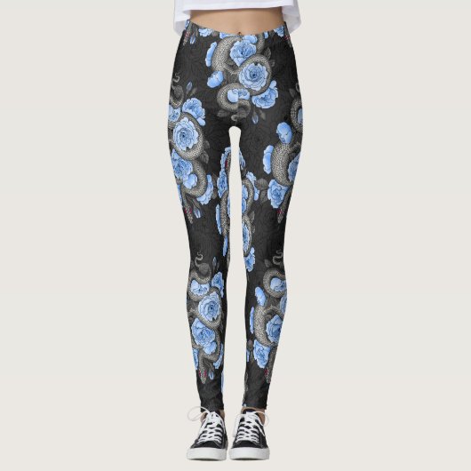 Schlangen und blaue Rose Leggings (Vorderseite)