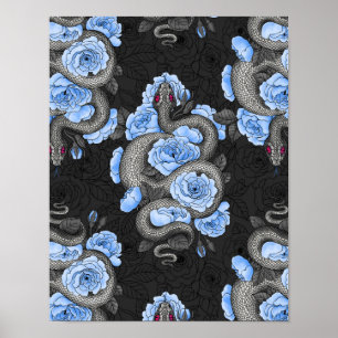 Schlangen und blaue Rose Poster