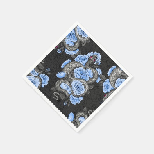 Schlangen und blaue Rose Serviette (Ecke)