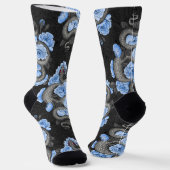 Schlangen und blaue Rosen Socken (Gewinkelt)
