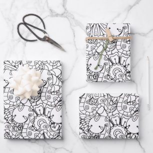 Schlangen- und Blumengebilde zum Ausmalen Geschenkpapier Set